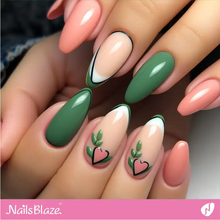 Green and Peach Fuzz Heart Nail Art | Color of the Year 2024 - NB1899